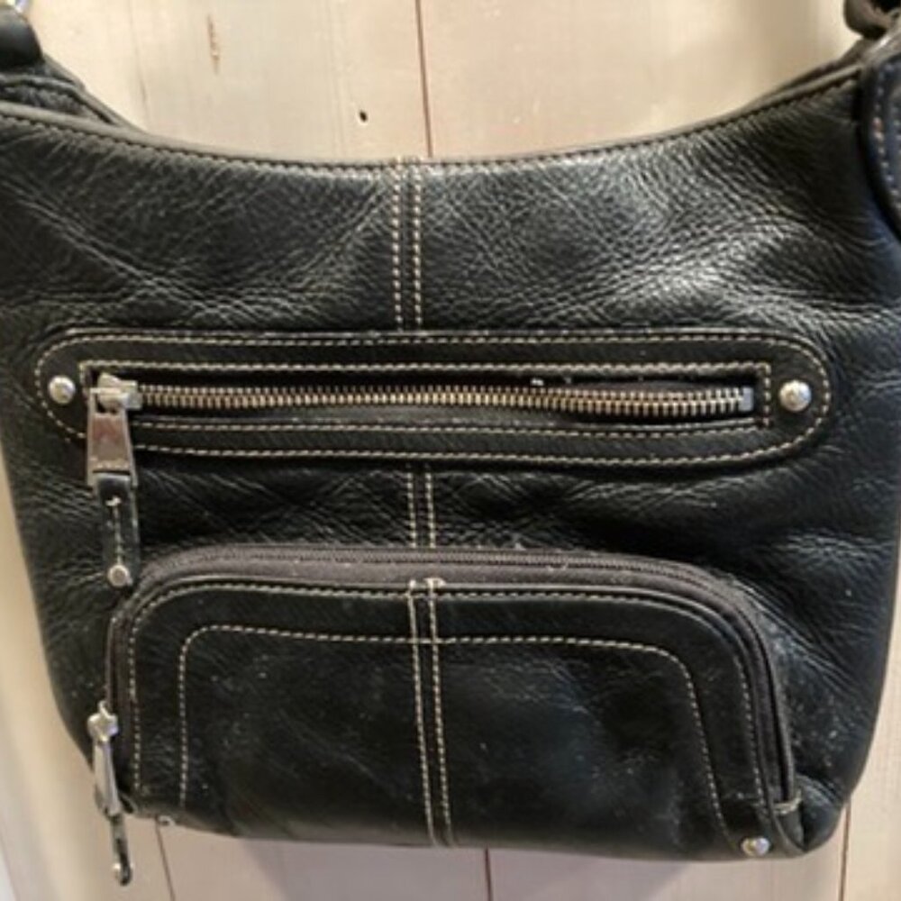 Black leather Tignanello crossbody bag